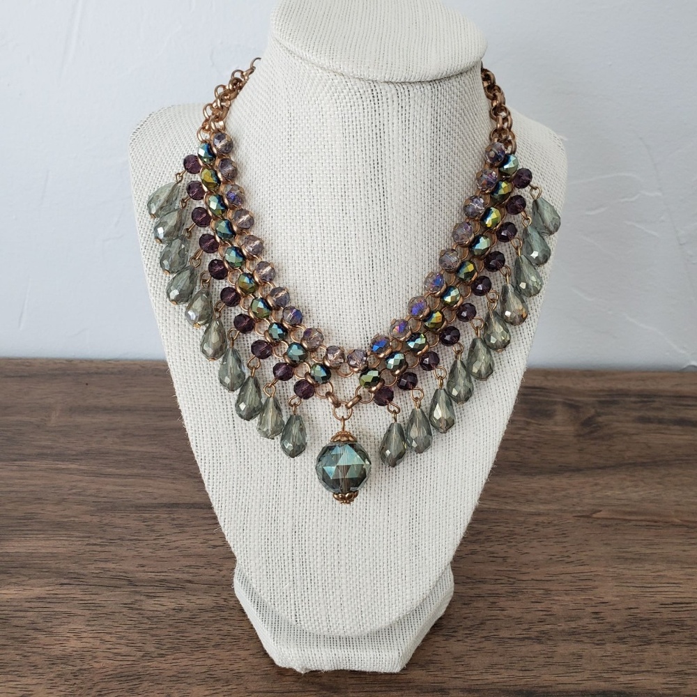 Green And Purple Crystal Collar Necklace